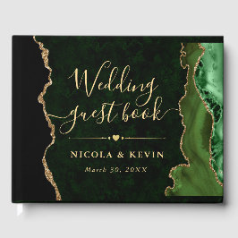 グリーンエレガントと金ゴールドフェイクグリッターアゲ結婚ート ゲストブック