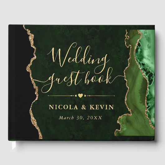 グリーンエレガントと金ゴールドフェイクグリッターアゲ結婚ート ゲストブック (正面)