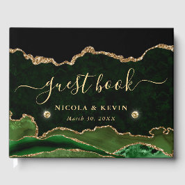 グリーンエレガントと金ゴールドフェイクグリッターアゲ結婚ート ゲストブック