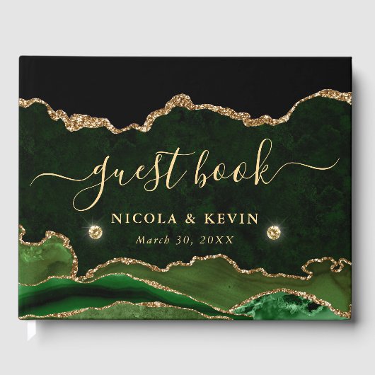 グリーンエレガントと金ゴールドフェイクグリッターアゲ結婚ート ゲストブック (正面)