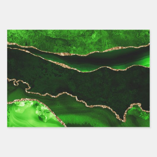 グリーンエレガントと金ゴールドフェイクグリッターゲート ラッピングペーパーシート (正面)