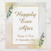 グリーンエレガントと金ゴールドフォト結婚のボトル ワインラベル (シングルラベル)