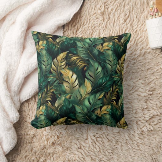 グリーンエレガントと金ゴールドモンステラ離れズ クッション (ブランケット)