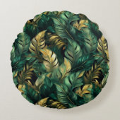 グリーンエレガントと金ゴールドモンステラ離れズ ラウンドクッション (正面)