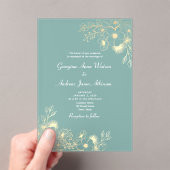 グリーンエレガントと金ゴールド結婚ズ アクリル招待状 (インサイチュ (ポータブル))