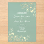グリーンエレガントと金ゴールド結婚ズ アクリル招待状 (正面)
