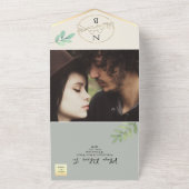 グリーンエレガントと金ゴールド結婚ズ オールインワン招待状 (外側)