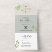 グリーンエレガントと金ゴールド結婚ズ オールインワン招待状 (内側)