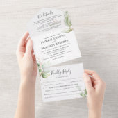 グリーンエレガントと金ゴールド結婚ズ オールインワン招待状 (貼ってはがせる)