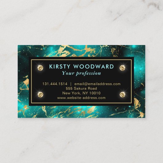 グリーンエレガントと金ゴールド銀河系大理石 名刺 (裏面)