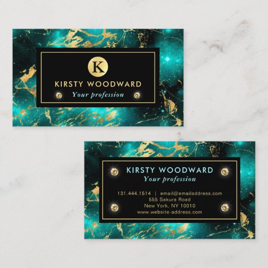 グリーンエレガントと金ゴールド銀河系大理石 名刺 (正面/裏面)