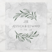 グリーンエレガントなウェディングウォーター色のフローラカップル ワインラベル (シングルラベル)