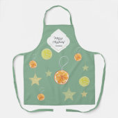 グリーンエレガントにオレンジと星をパターン化 エプロン (正面)