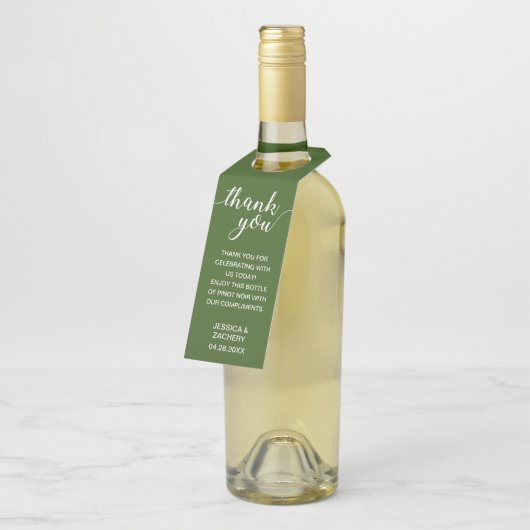 グリーンエレガントの上に白く結婚ありがとう ボトルネックタグ (アングル)