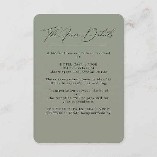 グリーンエレガントの結婚詳細エンクロージャカード エンクロージャーカード (正面)