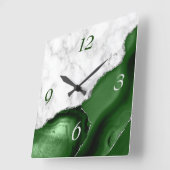 グリーンエレガントアゲートシルバーグリッター大理石 スクエア壁時計 (傾斜)