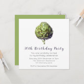 グリーンエレガントアーティチョーク誕生日招待状 カード (正面/裏面インサイチュ)