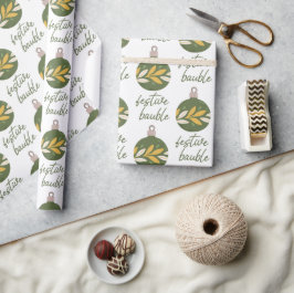 グリーンエレガントイエロークリスマスフェスティバルバウブル ラッピングペーパー