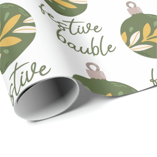 グリーンエレガントイエロークリスマスフェスティバルバウブル ラッピングペーパー (ロールコーナー)