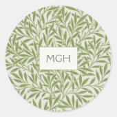グリーンエレガントウィロー葉ズモノグラム封筒用シール ラウンドシール (正面)