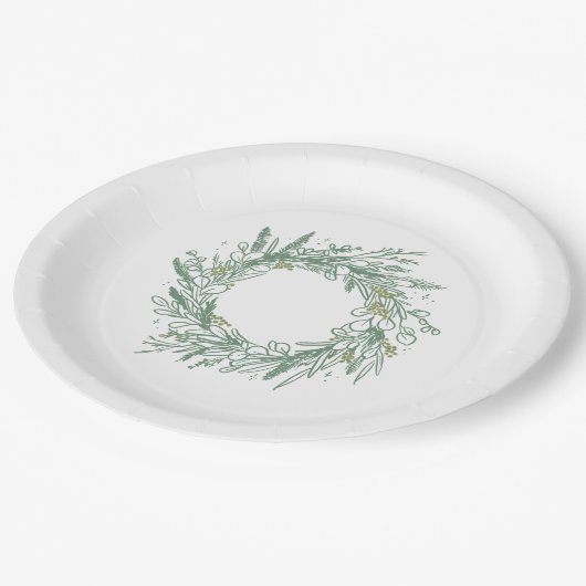 グリーンエレガントウィンターボタニカルリース紙プレート ペーパープレート (アングル)