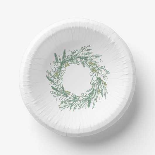 グリーンエレガントウィンターボタニカルリース紙プレート ペーパーボウル (正面)