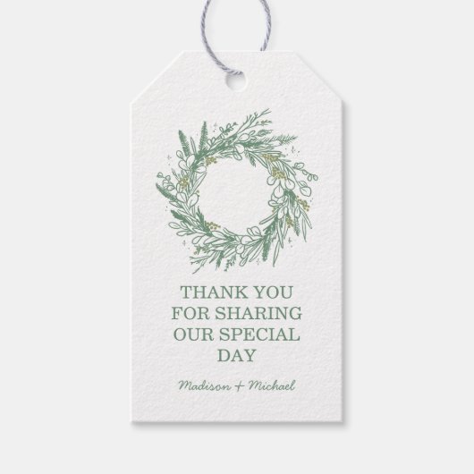グリーンエレガントウィンターボタニカルリース結婚ズ ギフトタグ (正面)