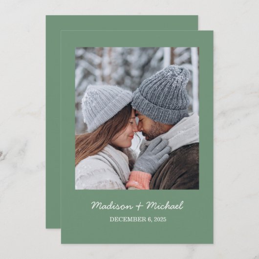 グリーンエレガントウィンターボタニカルリース結婚ズ セーブザデート (正面/裏面)