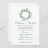 グリーンエレガントウィンターボタニカルリース結婚ズ 招待状 (正面/裏面)
