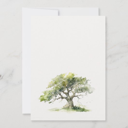 グリーンエレガントウォーターカラーオークツリー誕生日 招待状 (裏面)