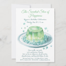 グリーンエレガントウォーターカラーケーキ誕生日招待状 招待状