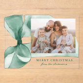 グリーンエレガントウォーターカラーボーフォトホリデーカード アクリル招待状 (正面)