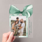 グリーンエレガントウォーターカラーボーフォトホリデーカード アクリル招待状 (インサイチュ (ポータブル))