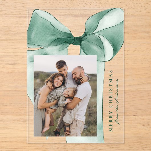 グリーンエレガントウォーターカラーボーフォトホリデーカード アクリル招待状 (正面)