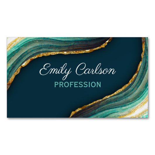 グリーンエレガントエメラルド大理石アーフェイクト金ゴールドグリッター マグネット名刺 (正面)