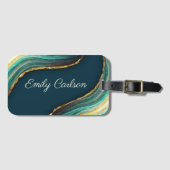 グリーンエレガントエメラルド大理石アーフェイクト金ゴールドグリッター ラゲッジタグ (正面横)