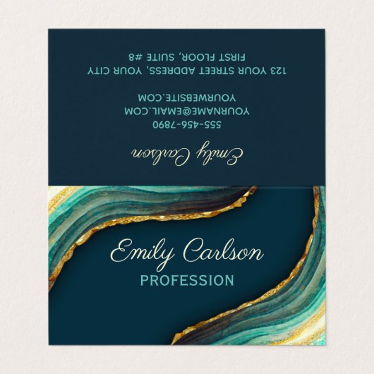 グリーンエレガントエメラルド大理石アーフェイクト金ゴールドグリッター 名刺 (外部フラット)