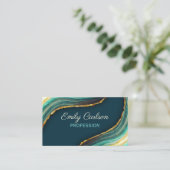 グリーンエレガントエメラルド大理石アーフェイクト金ゴールドグリッター 名刺 (スタンド正面)