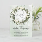 グリーンエレガントオリーブリースホワイトローズブライダル 招待状 (スタンド正面)