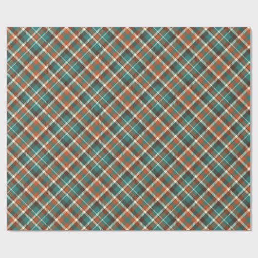 グリーンエレガントオレンジヴィンテージプレイド ラッピングペーパー (フラット)