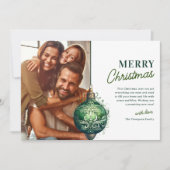 グリーンエレガントオーナメントフォトクリスマス シーズンカード (正面)