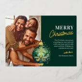 グリーンエレガントオーナメントフォトクリスマス 箔シーズンカード (正面)