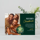 グリーンエレガントオーナメントフォトクリスマス 箔シーズンカード (立ち正面)