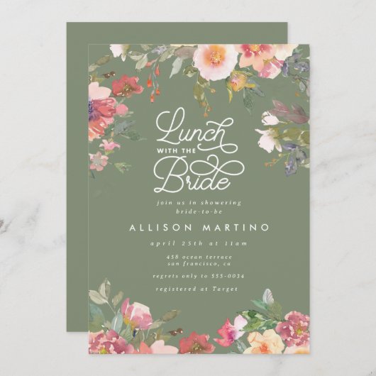グリーンエレガントガーデンフローラブライダルシャワーランチ 招待状 (正面/裏面)