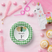 グリーンエレガントギンガム&バルーン1st誕生日 ペーパーボウル (パーティー)