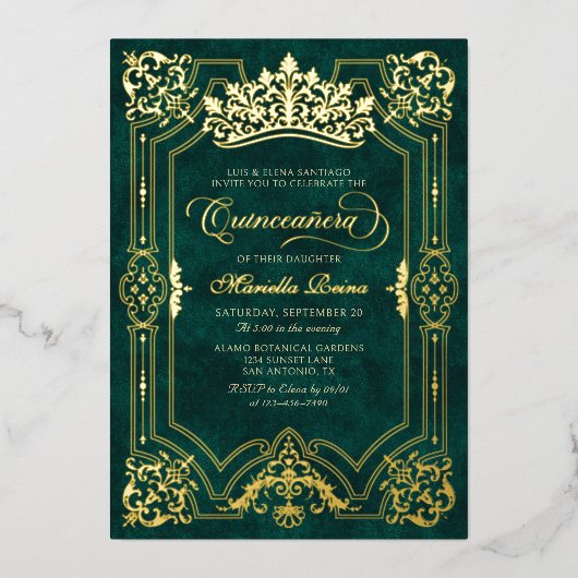 グリーンエレガントクラウンティアラキンセアニェラ 箔招待状 (正面)