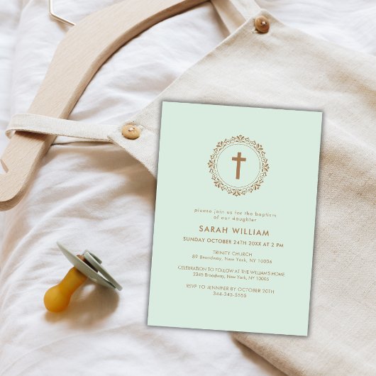 グリーンエレガントクラシックリースクロス洗礼 招待状