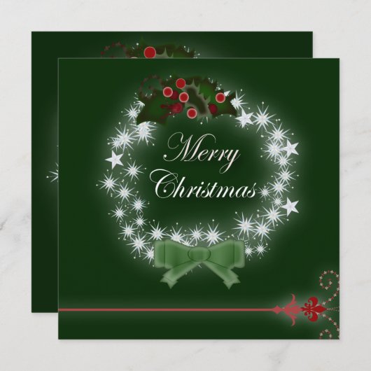 グリーンエレガントクリスマスディナーパーティの招待状 招待状 (正面/裏面)