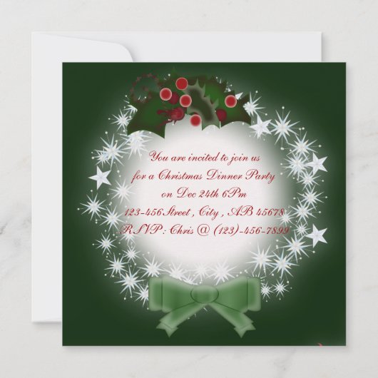 グリーンエレガントクリスマスディナーパーティの招待状 招待状 (裏面)