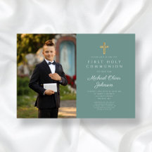 グリーンエレガントクロス写真少年ファースト・コミュニオン